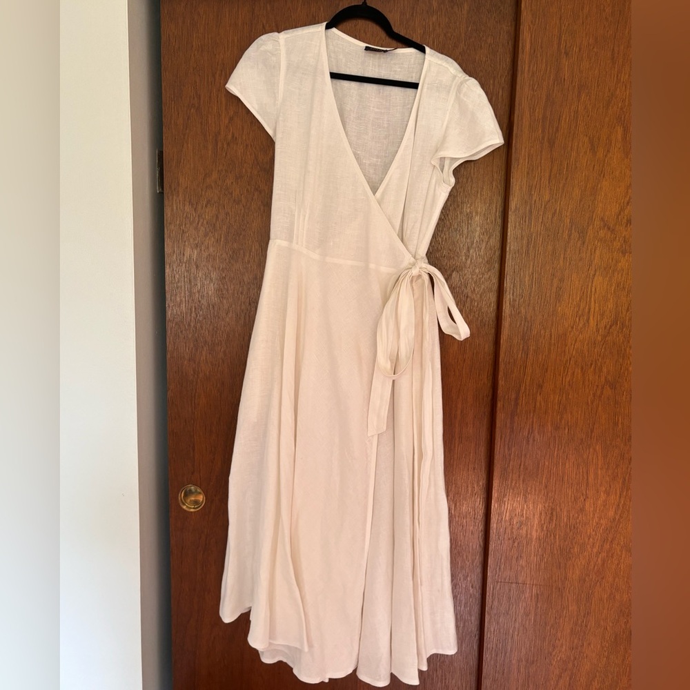 $198 POLO Ralph Lauren Womens Wrap Maxi White Linen Tie Dress Sz: 10